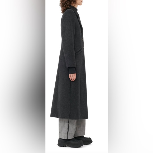 GANNI GREY WOOL FITTED COAT - Picture 2 of 5